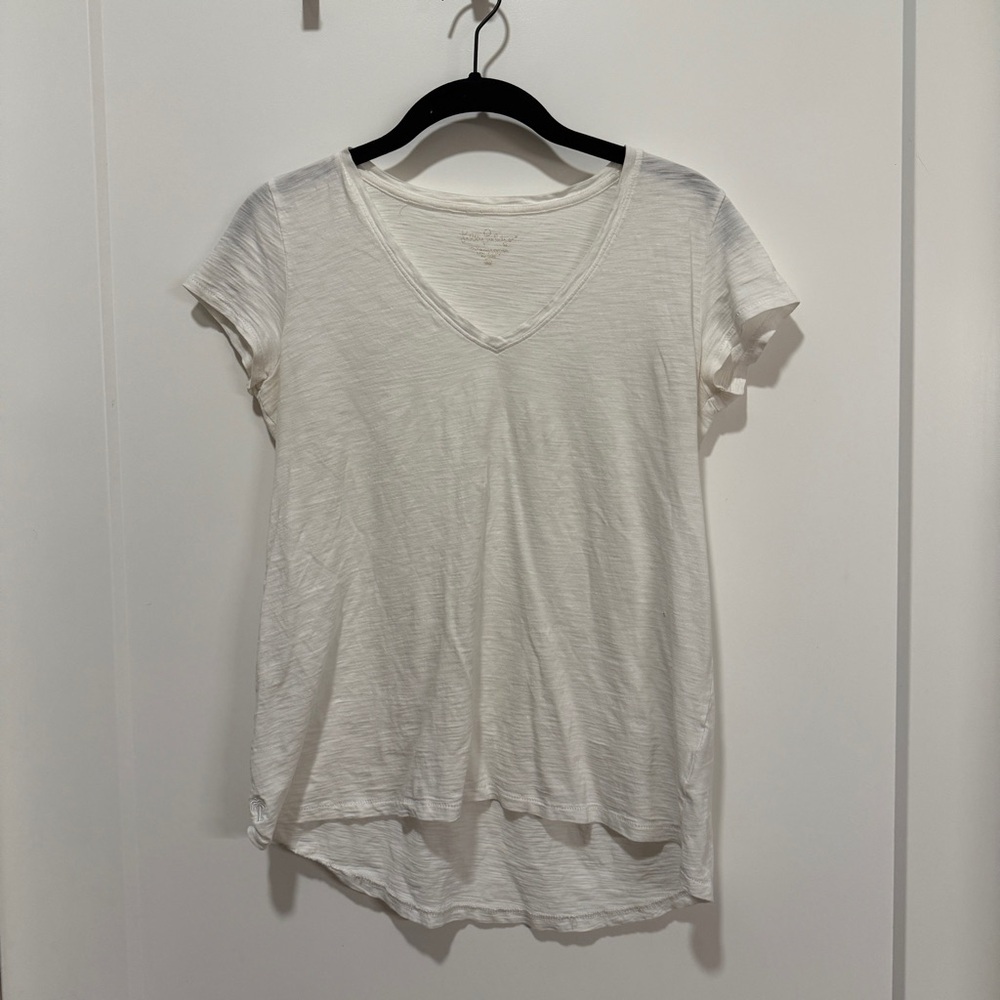 Lilly Pulitzer White Slub Knit Etta V-Neck Tee